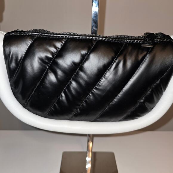 Think Royln Small Crescent Shoulder Crossbody Bag 2 Strap Colorblock Black Tan - Picture 3 of 12